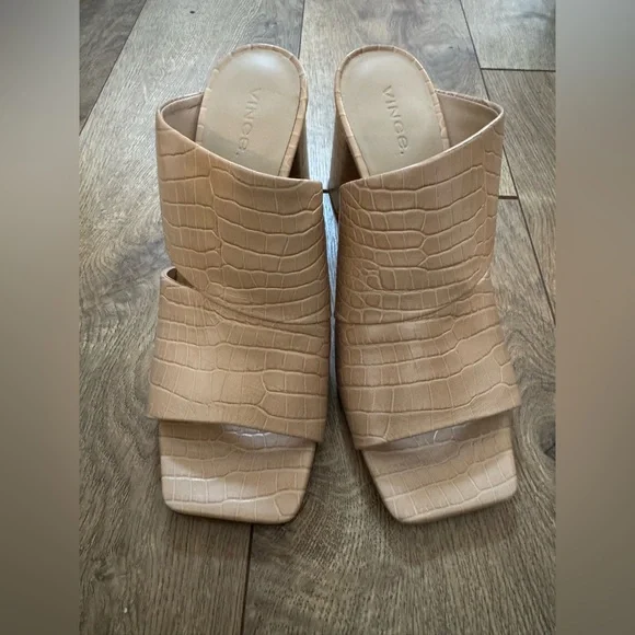 Vince Light Brown Croc-Embossed Mules NWOT